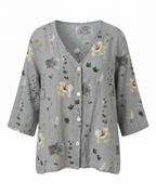 Veda | Blusa Feminina Floral Decote V Manga Três Quartos