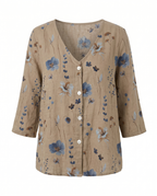 Veda | Blusa Feminina Floral Decote V Manga Três Quartos
