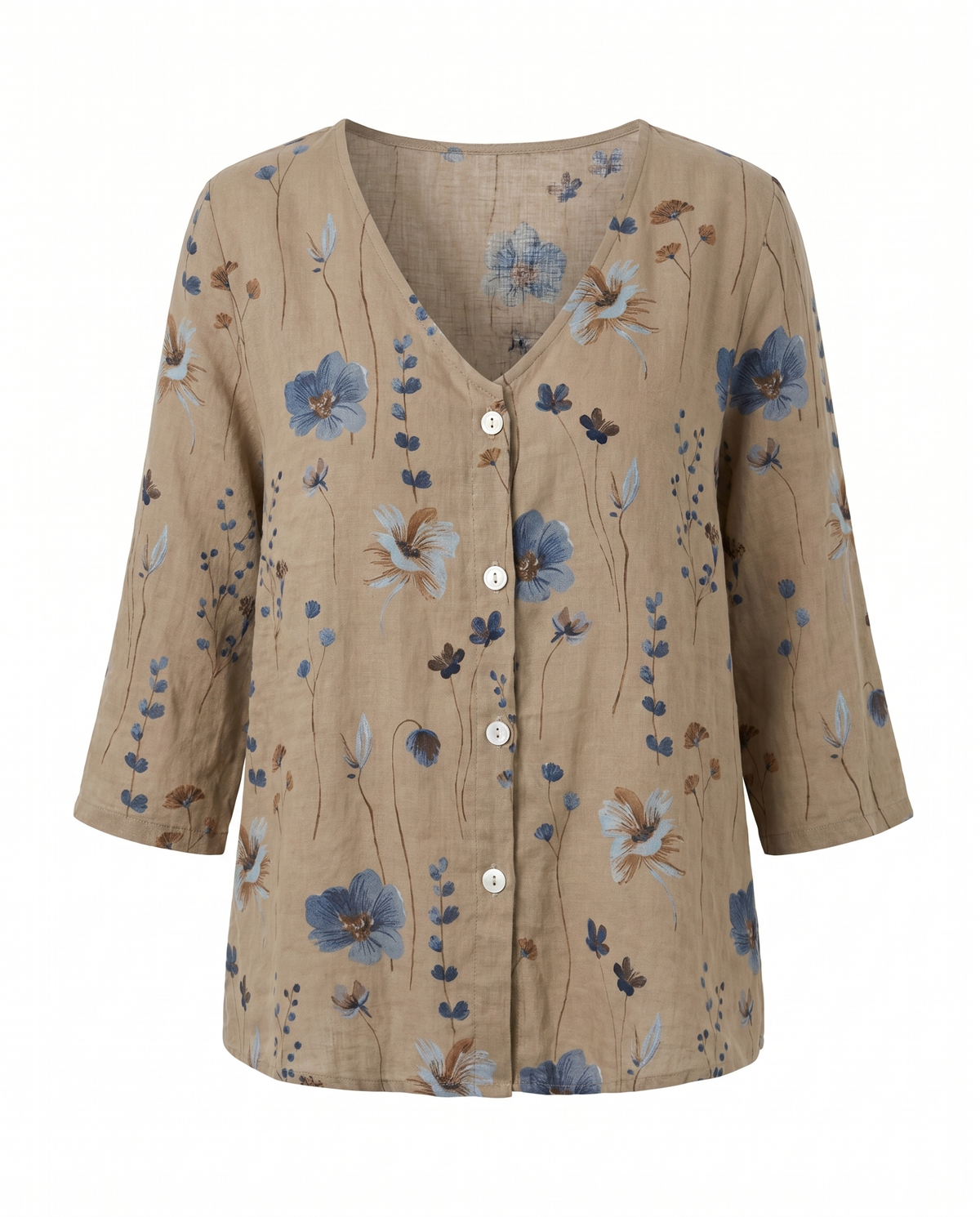 Veda | Blusa Feminina Floral Decote V Manga Três Quartos