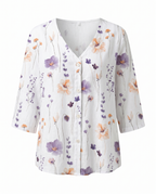 Veda | Blusa Feminina Floral Decote V Manga Três Quartos