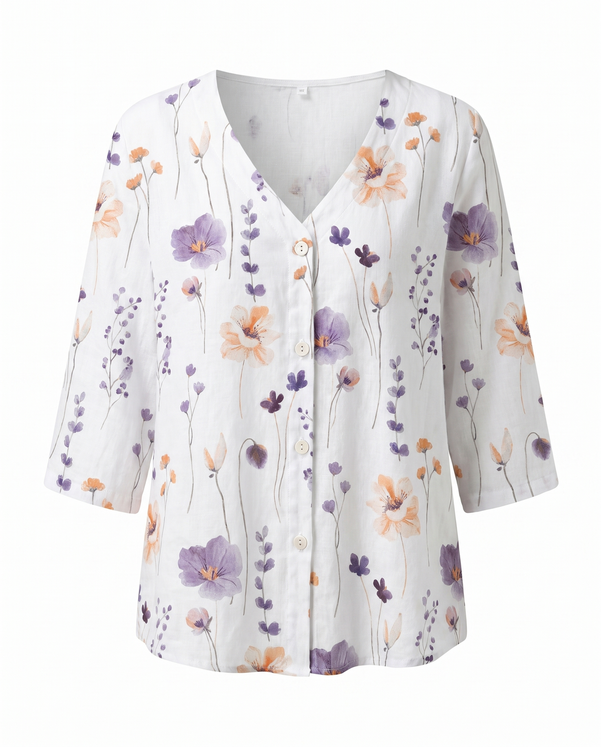Veda | Blusa Feminina Floral Decote V Manga Três Quartos