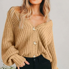 Cora | Cardigan Feminino Tricô Grosso Mangas Balão