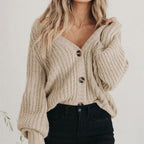 Cora | Cardigan Feminino Tricô Grosso Mangas Balão