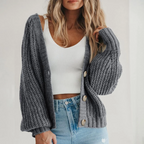 Cora | Cardigan Feminino Tricô Grosso Mangas Balão