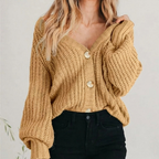 Cora | Cardigan Feminino Tricô Grosso Mangas Balão