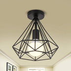 Yasmin | Candeeiro de Teto LED Retro | Gaiola Geométrica Metal | Preto, 9W