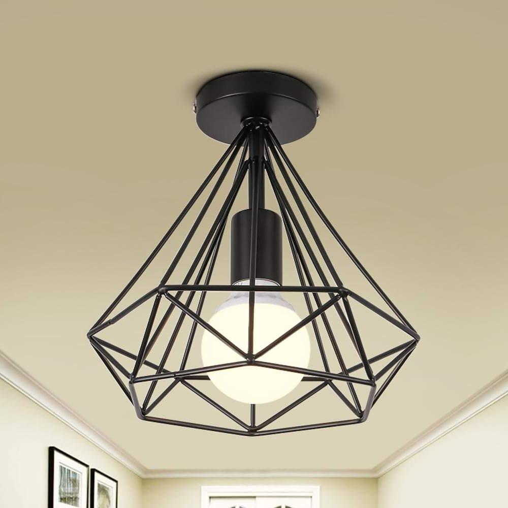 Yasmin | Candeeiro de Teto LED Retro | Gaiola Geométrica Metal | Preto, 9W